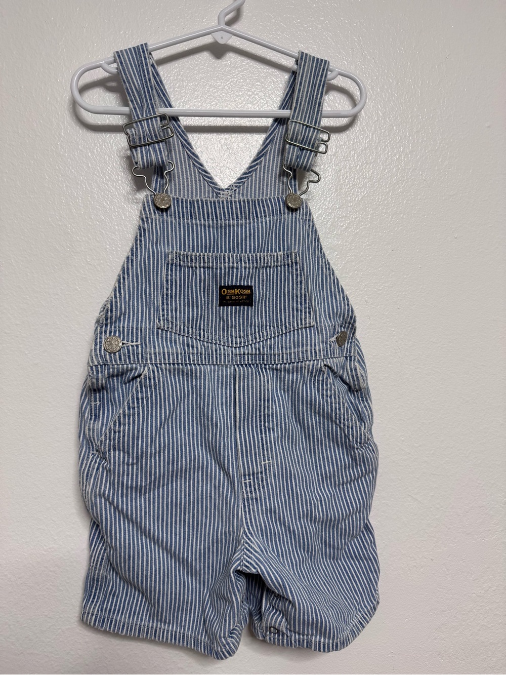 OshKosh B'gosh Blue & White Pinstripe Short Overalls